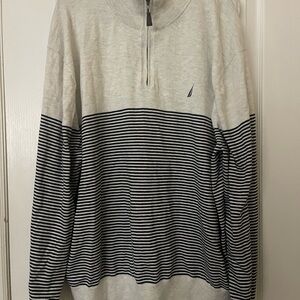 Nautica Men's Light Gray and Black Zip-Up Sweater